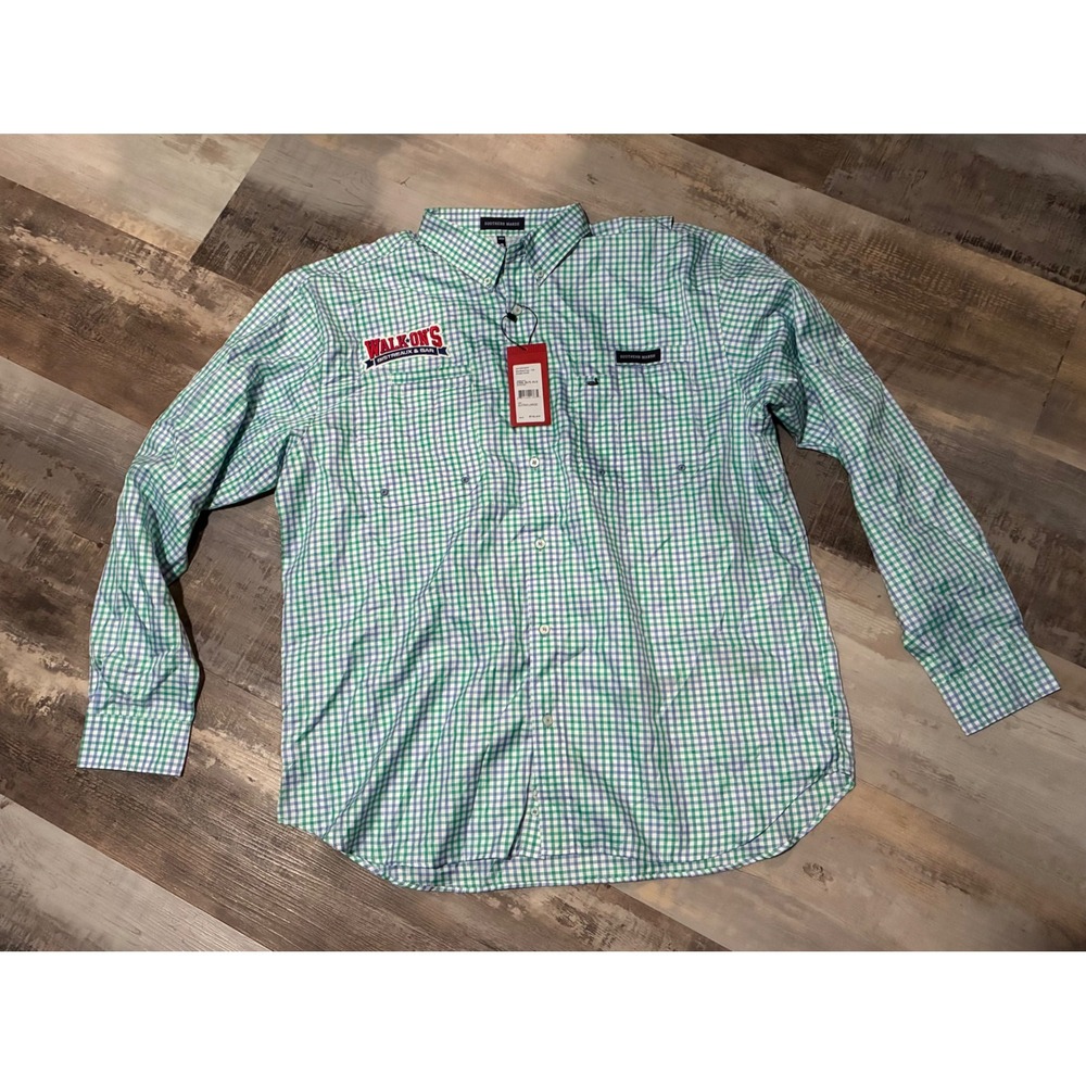 Southern Marsh Harbor Day Shirt XL Green Gingham Walk-Ons Fishing Vented NWT